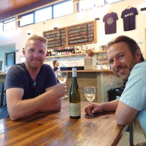 Darcy and Hadyn enjoying a glass of wine at Paper Scissors Rock in Halls Gap