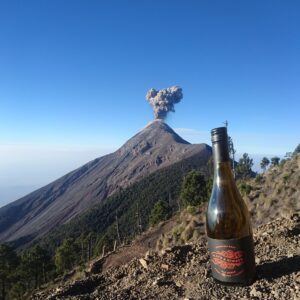 A bottle of Black and Ginger 2016 Shiraz  on Mount Acatenango in Guatemala