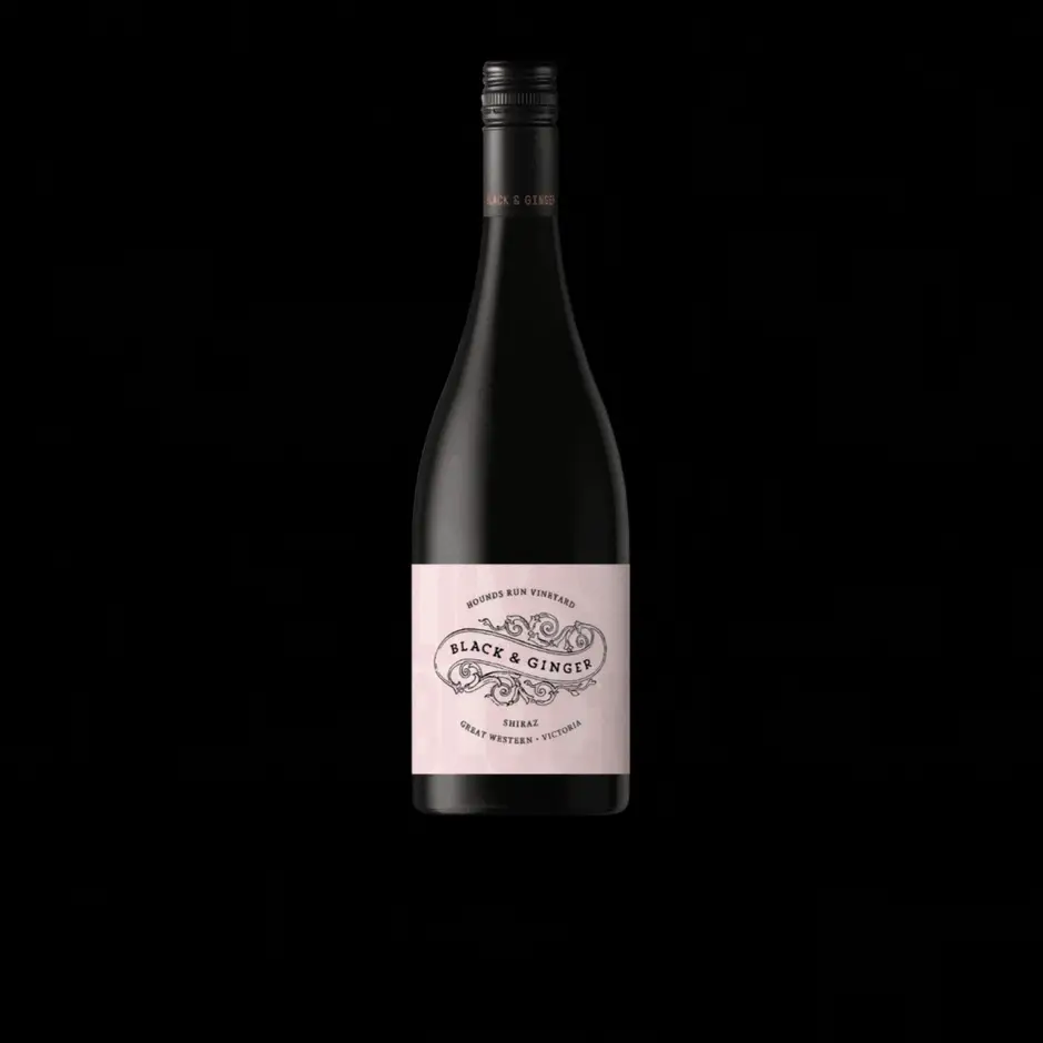 Lily's Block Shiraz bottle on a black background GIF with light flickering on